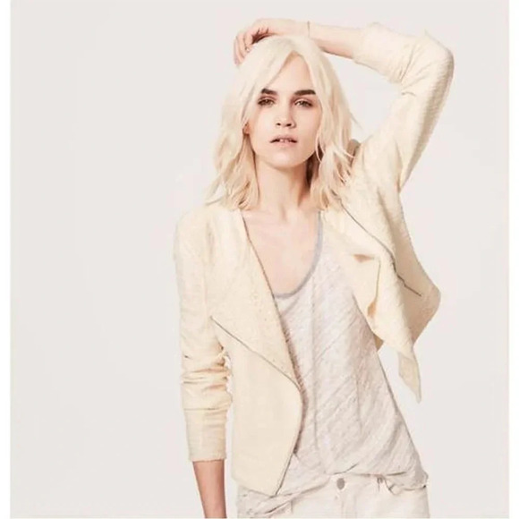 Lou & Grey Hint of Lace Moto Jacket Medium White Ivory - Picture 1 of 7